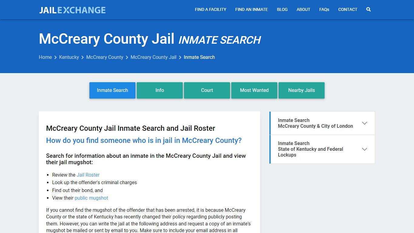 Inmate Search: Roster & Mugshots - McCreary County Jail, KY